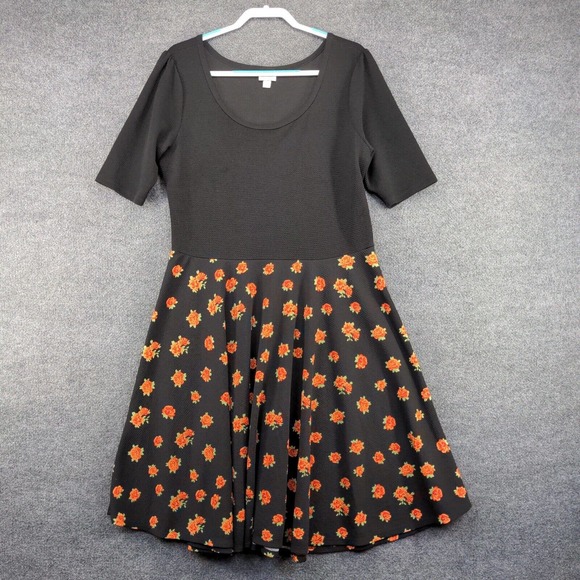 LuLaRoe Women's A-Line Dress Black 3XL Short Sleeve Floral Print Scoop Neck - Picture 2 of 12